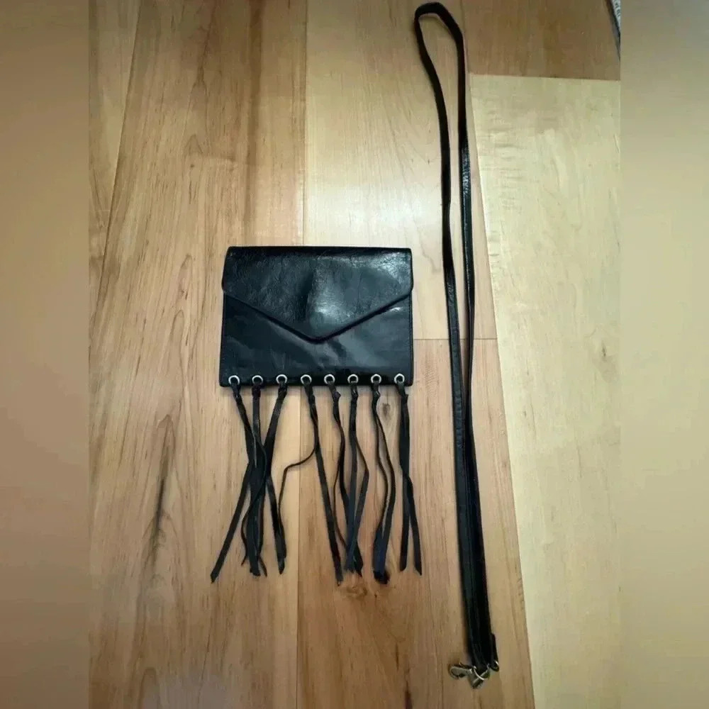 Hobo Leather Crossbody Purse with Fringe Tassel, Removable Shoulder Strap - Picture 12 of 12